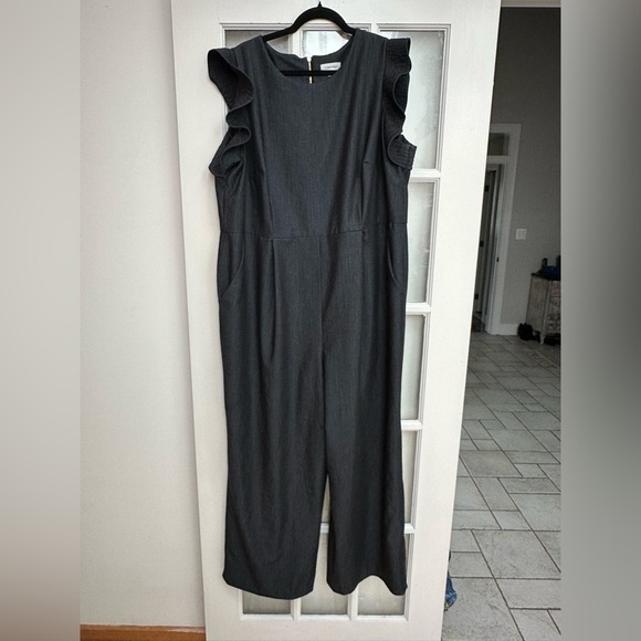 Calvin Klein Denim Flutter Sleeve Jumpsuit Navy Women’s Plus Size 18W Wide Leg - Picture 6 of 16